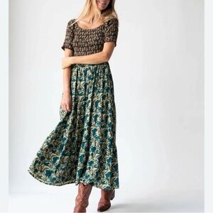 NATURAL LIFE Floral Brown and Blue Maxi Dress